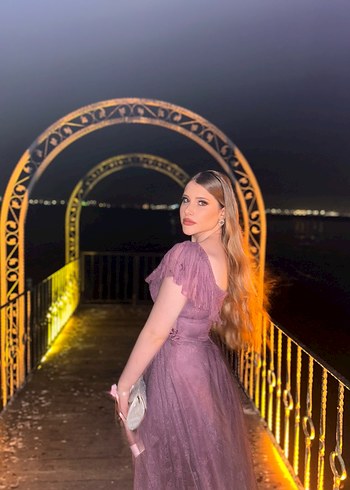 Dantel Detaylı Mor Uzun Abiye Elbise - Görsel 2