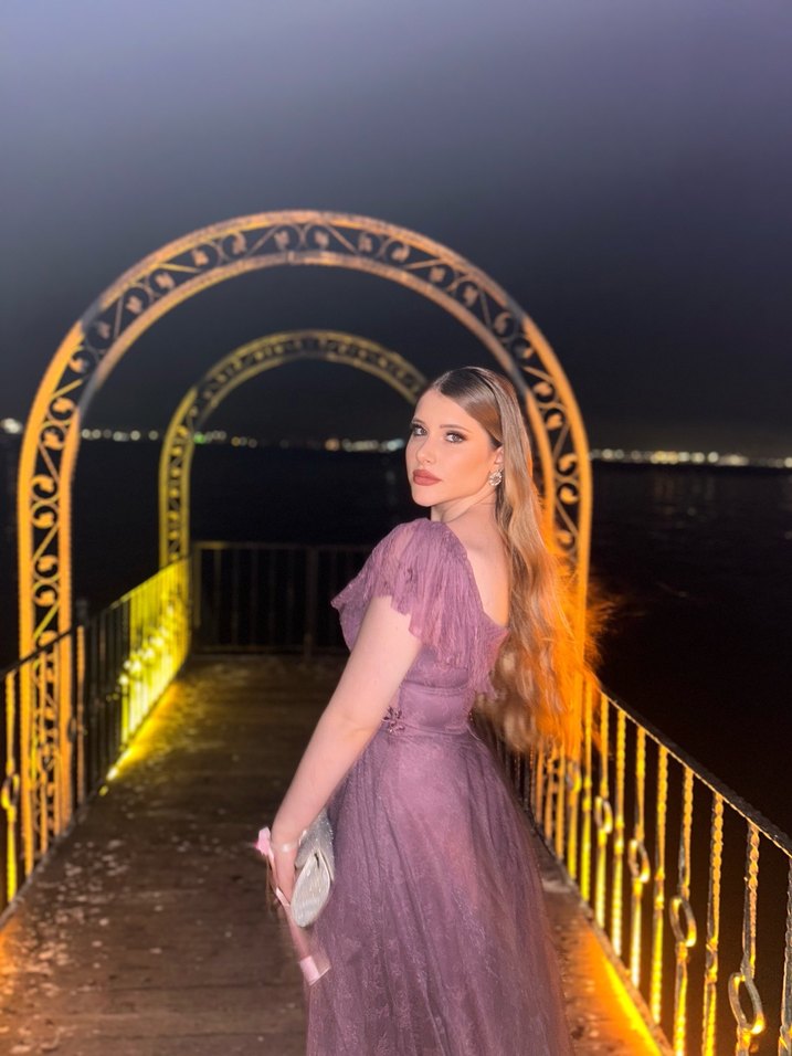 Dantel Detaylı Mor Uzun Abiye Elbise - Görsel 2