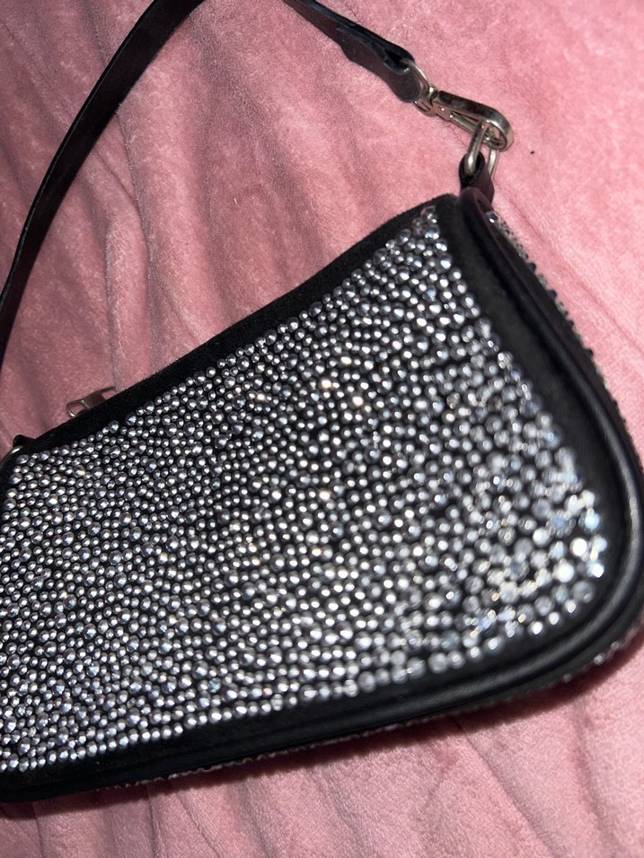 Parlak Payetli Siyah Deri Kadın Çanta - Görsel 2