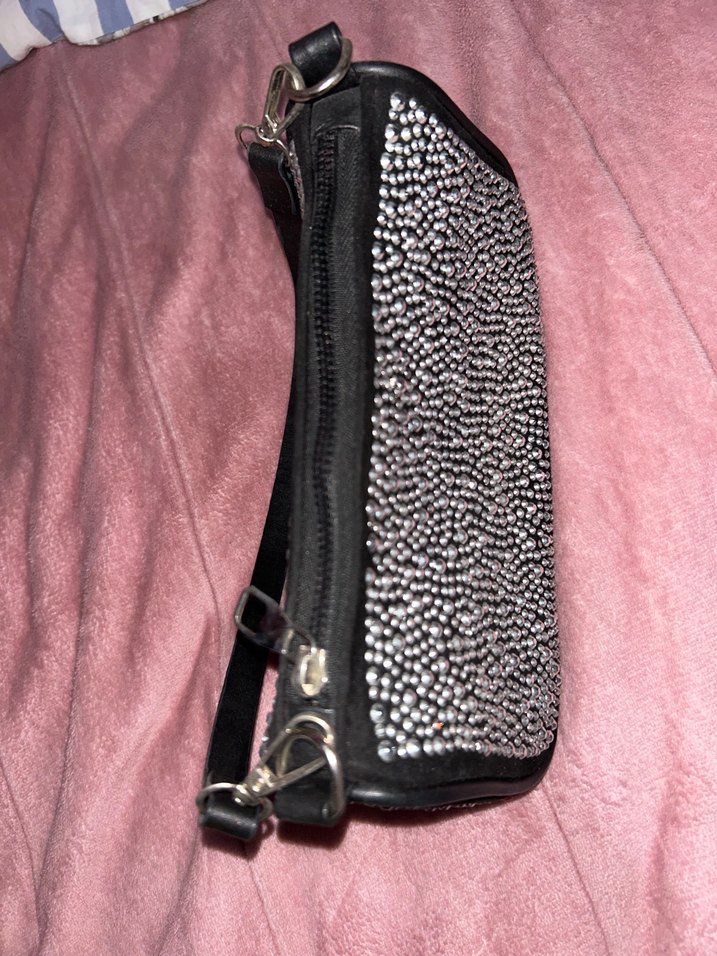 Parlak Payetli Siyah Deri Kadın Çanta - Görsel 3