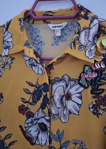 Sarı Çiçek Desenli Uzun Kollu Kadın Gömlek - Görsel 2