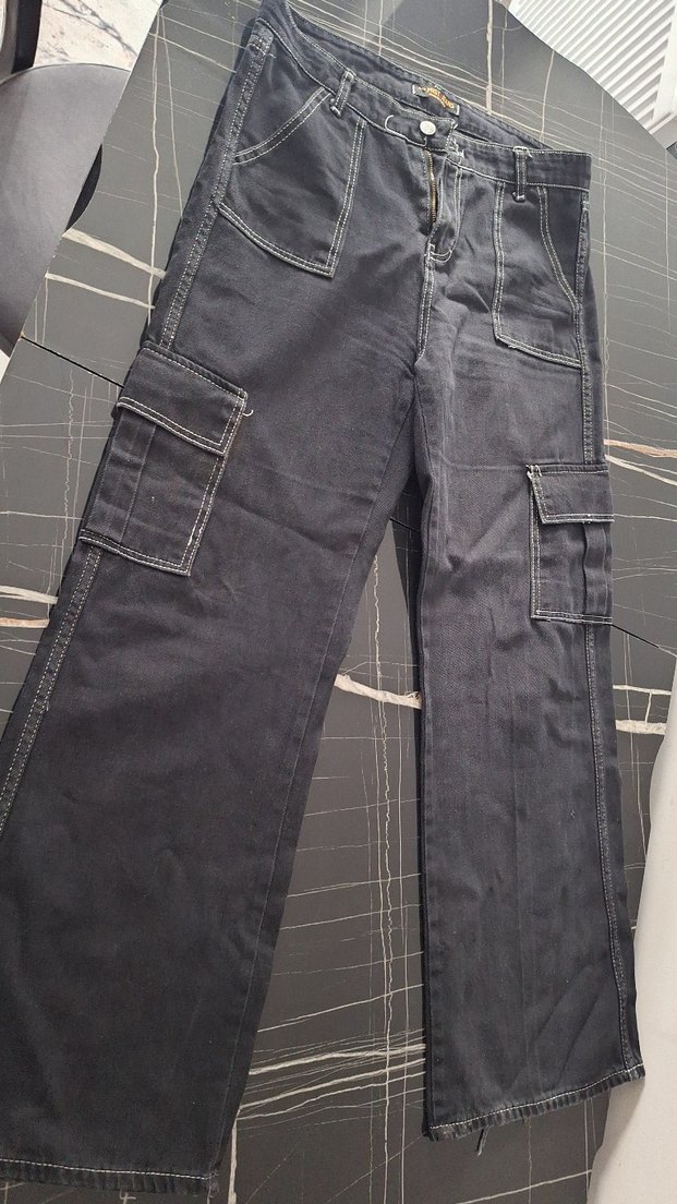 Kadın Siyah Kemerli Midi Denim Pantolon - Görsel 2