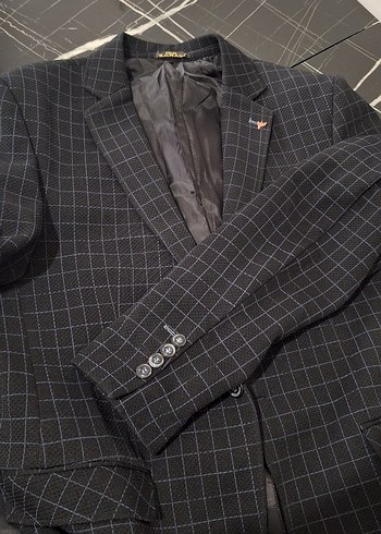 Düğmeli Klasik Kesim Gri Ekose Erkek Ceket - Görsel 2