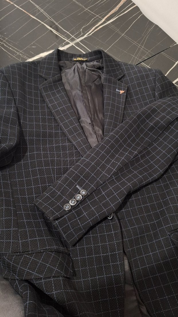 Düğmeli Klasik Kesim Gri Ekose Erkek Ceket - Görsel 2