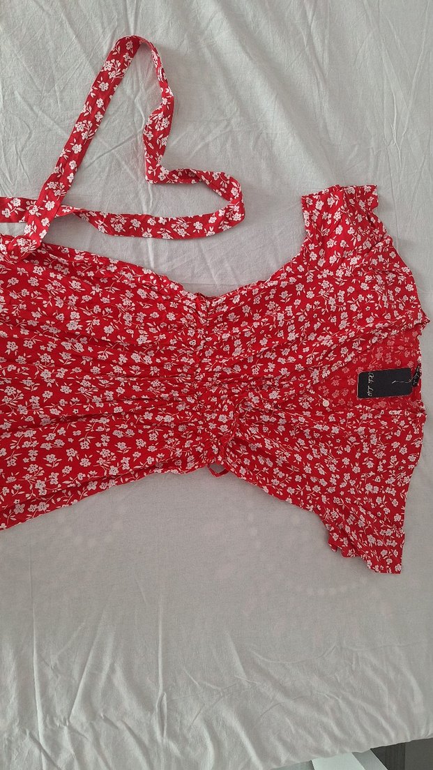 giyilmedi Kırmızı Çiçek Desenli Bohem Kadın Tulum - Görsel 3