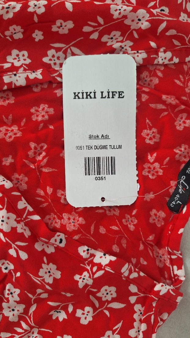 giyilmedi Kırmızı Çiçek Desenli Bohem Kadın Tulum - Görsel 4