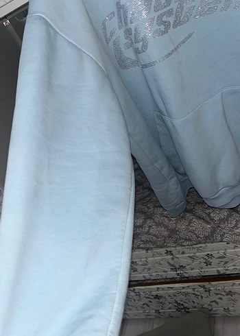 xl Beden Mavi Zincir Detaylı Oversize Sweatshirt