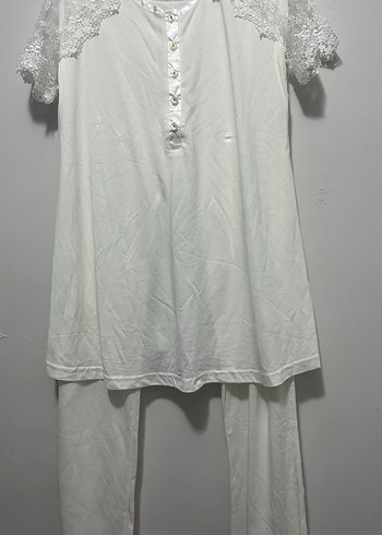 Kadın Beyaz Uzun Kollu Nakışlı Sabahlık hamile - Görsel 3