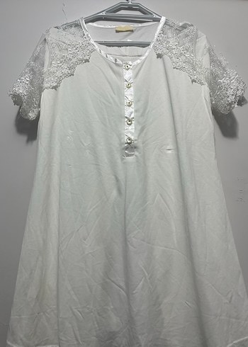 Kadın Beyaz Uzun Kollu Nakışlı Sabahlık hamile - Görsel 5