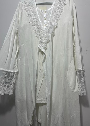 Kadın Beyaz Uzun Kollu Nakışlı Sabahlık hamile - Görsel 6