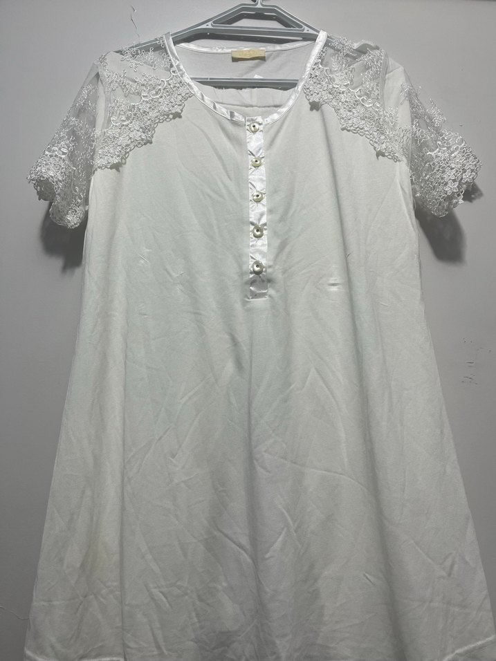 Kadın Beyaz Uzun Kollu Nakışlı Sabahlık hamile - Görsel 5