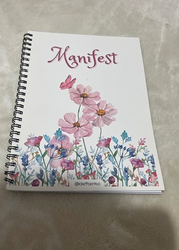 Pembe Pastel Çiçekli Spiralli Manifest Defteri