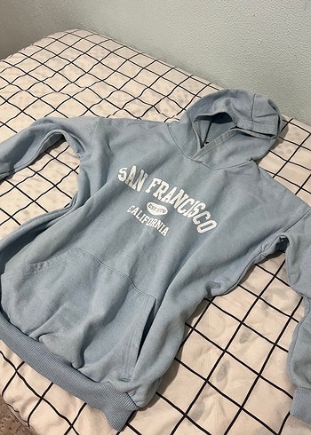 açık mavi Kapüşonlu Kadın Sweatshirt