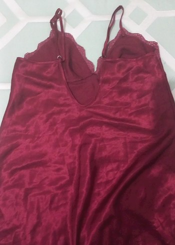 Bordo Parlak Askılı Midi Gecelik - Görsel 4