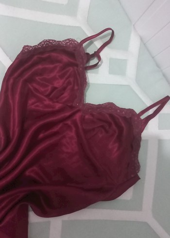 Bordo Parlak Bohem Uzun İp Askılı Gecelik - Görsel 2