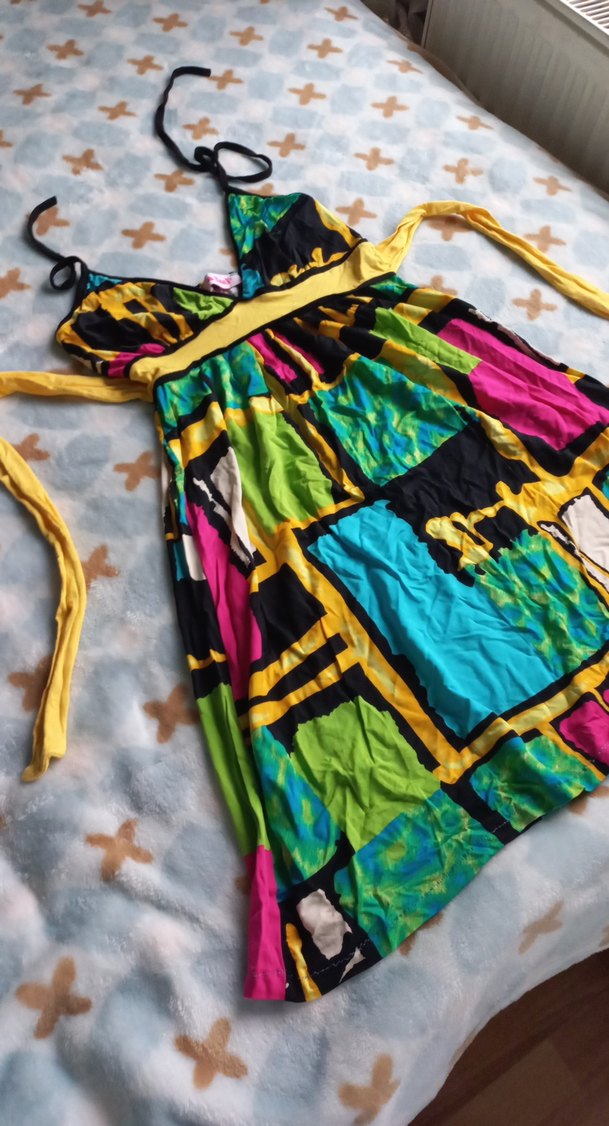 Renkli Bağlamalı Uzun Halter Yaka Elbise - Görsel 4