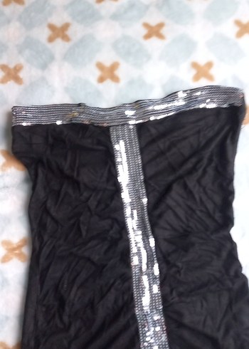 Siyah Straplez Fırfırlı Midi Abiye Elbise - Görsel 2