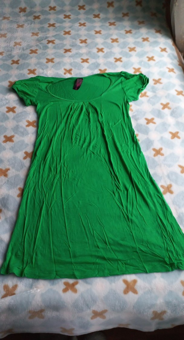 Yeşil Kısa Kollu Mini günlük elbise - Görsel 3