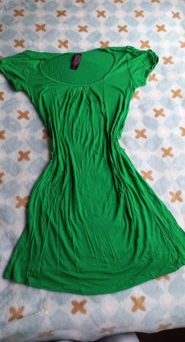 Yeşil Kısa Kollu Mini günlük elbise - Görsel 4