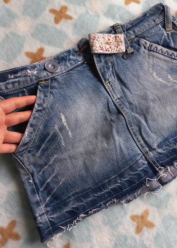 Kadın Mavi Kot Mini Etek - Görsel 5