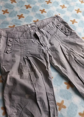 Gri Keten Mini Rahat Kesim Kadın Bermuda - Görsel 2