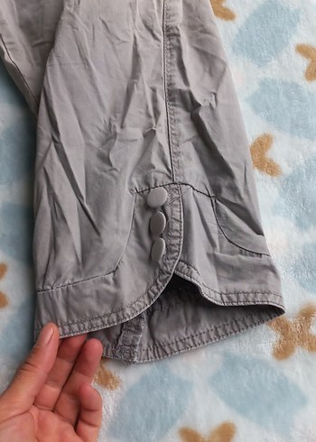 Gri Keten Mini Rahat Kesim Kadın Bermuda - Görsel 6