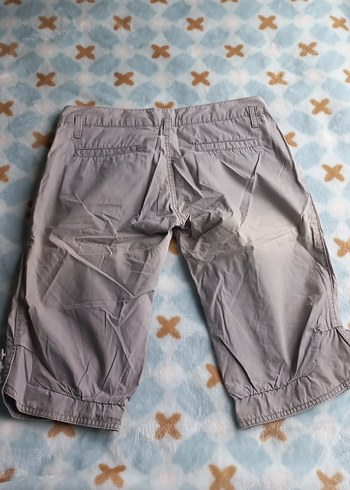 Gri Keten Mini Rahat Kesim Kadın Bermuda - Görsel 7