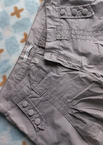 Gri Keten Mini Rahat Kesim Kadın Bermuda - Görsel 3