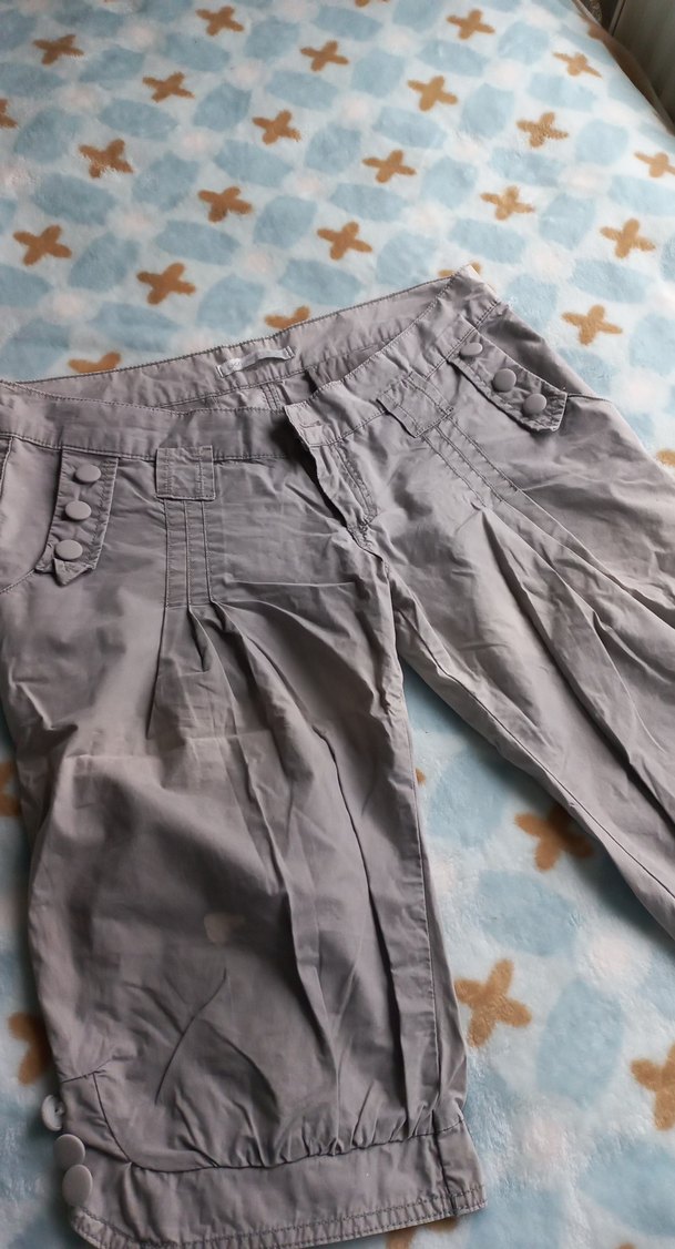 Gri Keten Mini Rahat Kesim Kadın Bermuda - Görsel 2