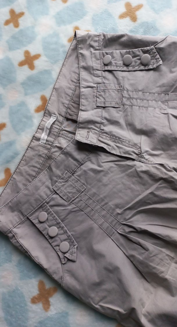 Gri Keten Mini Rahat Kesim Kadın Bermuda - Görsel 3