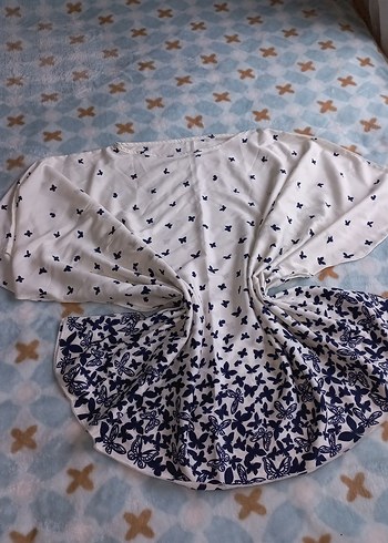 Beyaz Lacivert kelebek Desenli Bluz - Görsel 3