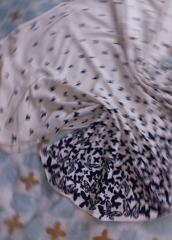 Beyaz Lacivert kelebek Desenli Bluz - Görsel 6