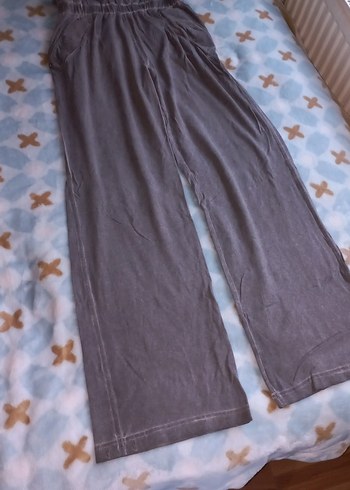 Gri Nakışlı Tek Omuz Bohem kadın Tulum - Görsel 3