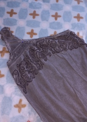 Gri Nakışlı Tek Omuz Bohem kadın Tulum - Görsel 5