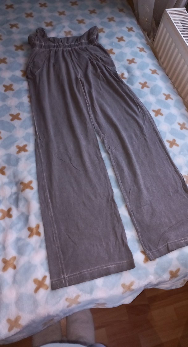 Gri Nakışlı Tek Omuz Bohem kadın Tulum - Görsel 3