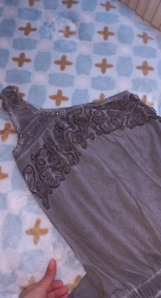 Gri Nakışlı Tek Omuz Bohem kadın Tulum - Görsel 5