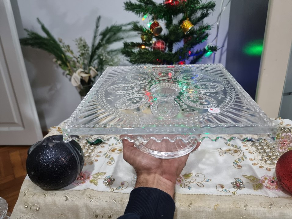 Renkli Nakışlı Cam Tabak - Görsel 4