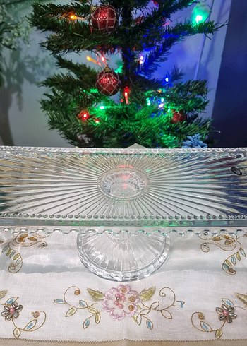 Vintage Nakışlı Beyaz Cam Sunum Tabağı - Görsel 3