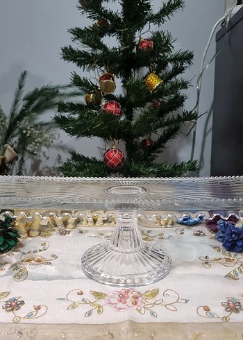 Vintage Nakışlı Beyaz Cam Sunum Tabağı - Görsel 2