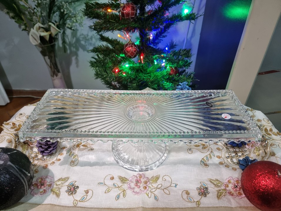 Vintage Nakışlı Beyaz Cam Sunum Tabağı - Görsel 3