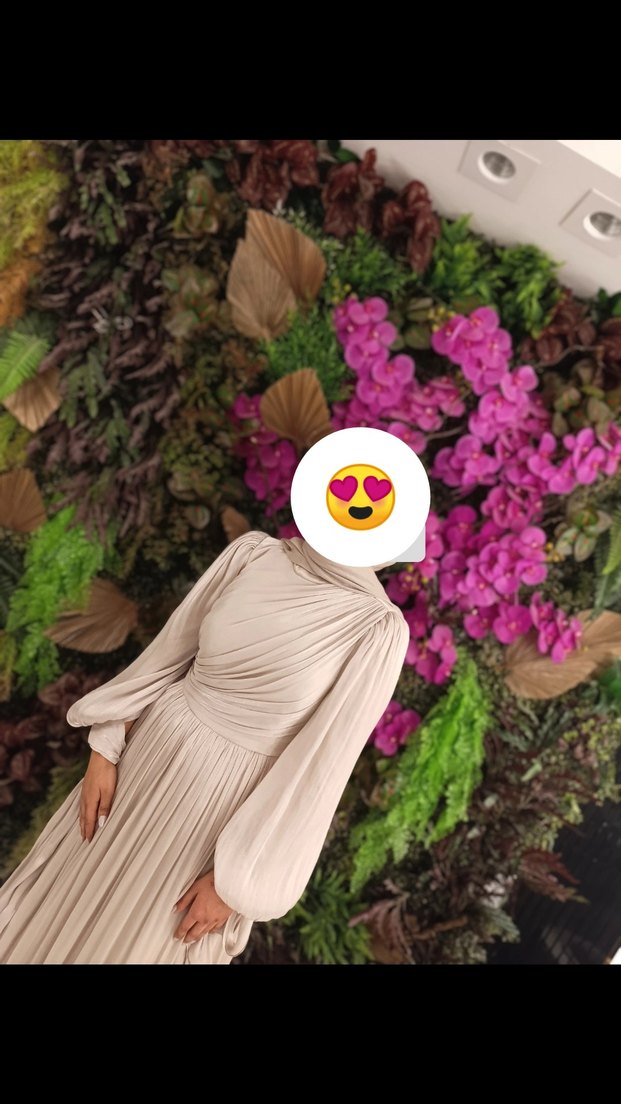 Bej Bohem Uzun Drapeli Tesettür Abiye - Görsel 2