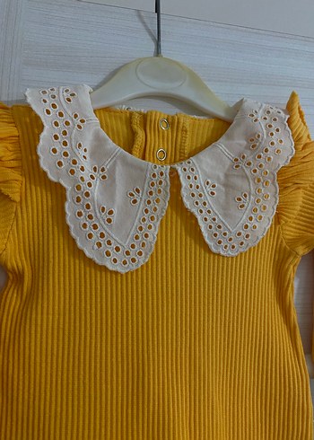 Sarı Dantelli Nakışlı Bebek Tulum - Görsel 3