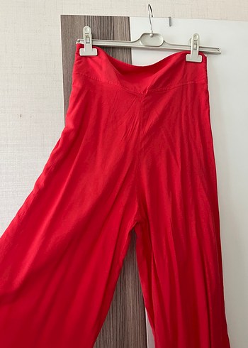 xl Beden Kemerli Kırmızı Bohem Kadın Kumaş Pantolon