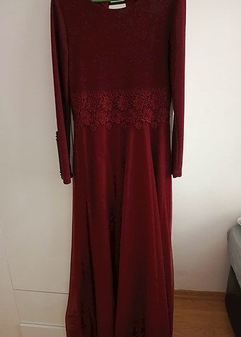 Diğer Bordo Dantel Detaylı Uzun Kollu Kadın Elbise