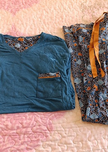 Diğer Düğmeli Mavi Bohem kadın Pijama Takımı
