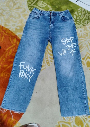 aDL baskılı denim pantolon