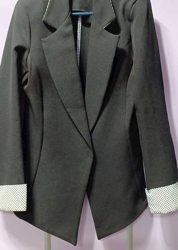 s Beden Düğmeli Siyah Kadın Blazer Ceket