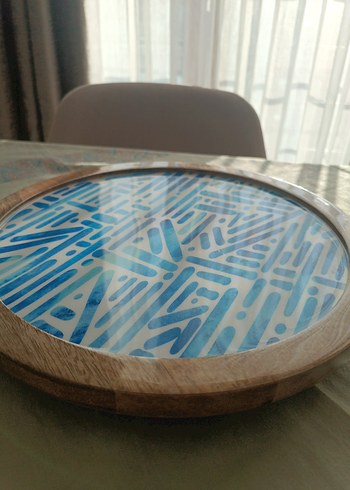 Mavi Bohem Desenli Ahşap Tepsi - Görsel 2