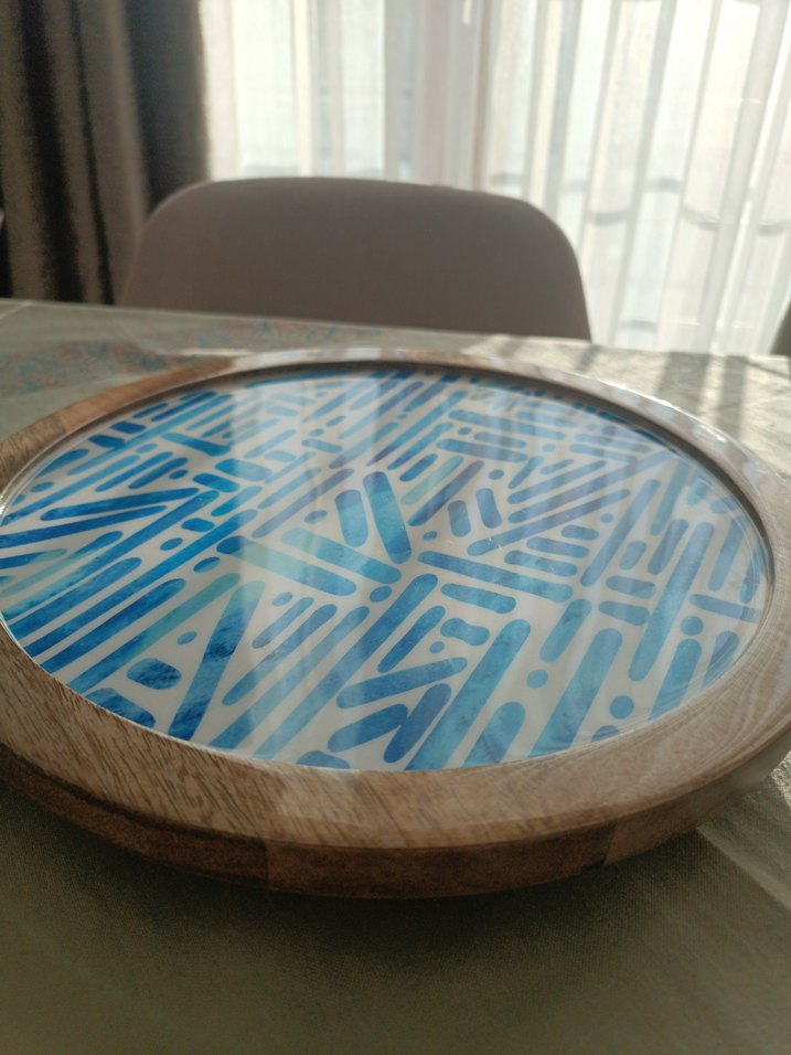 Mavi Bohem Desenli Ahşap Tepsi - Görsel 2