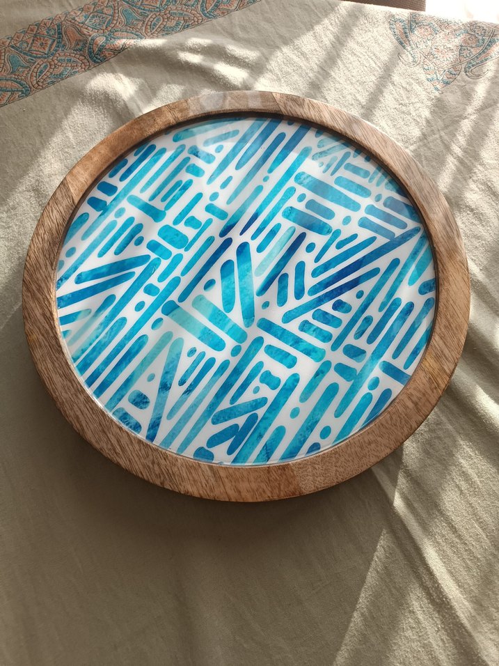 Mavi Bohem Desenli Ahşap Tepsi - Görsel 3